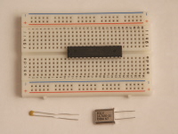 Breadboard, ATmega168, Capacitor, and Crystal