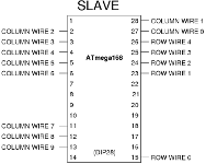 The five row wires and 10 column wires are all connected to the slave microcontroller as shown.