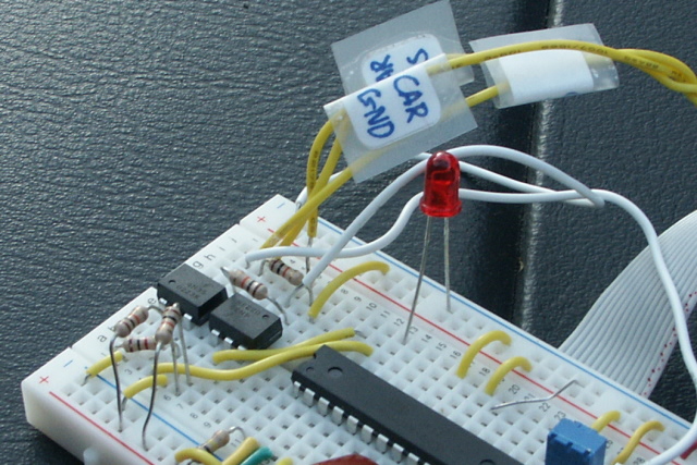 Photo of OBD-II circuit on the NerdKits breadboard