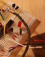 Photo of the ServoSquirter circuit on the NerdKits breadboard